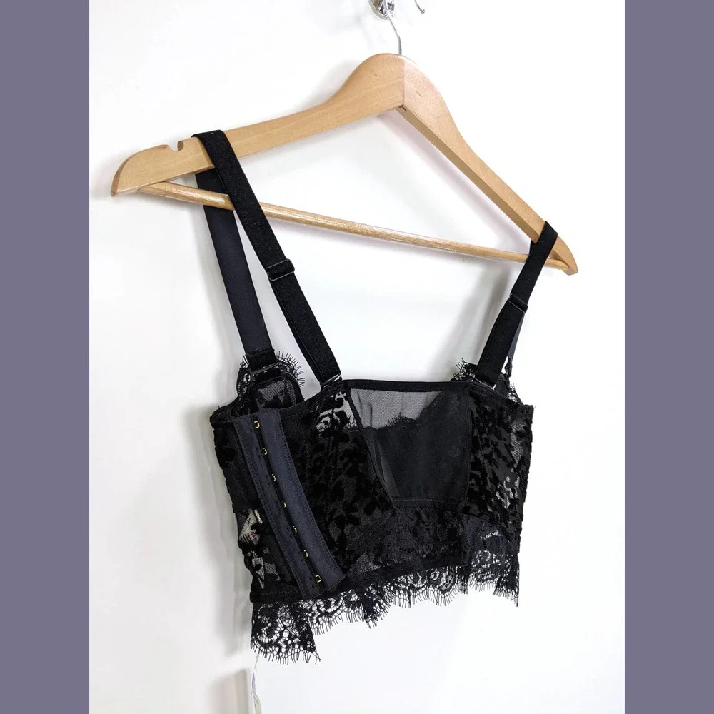 Free People Size S So Long Floral Velvet Sheer Mesh Lace Underwire Bra In Black - Picture 9 of 12